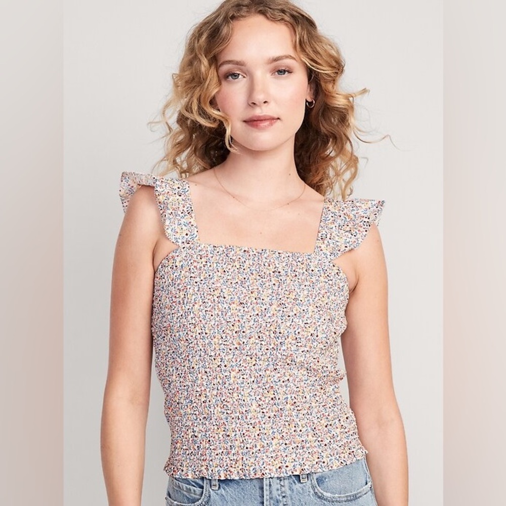 Old Navy Floral Smocked Tank Top, Ruffled Top Strap